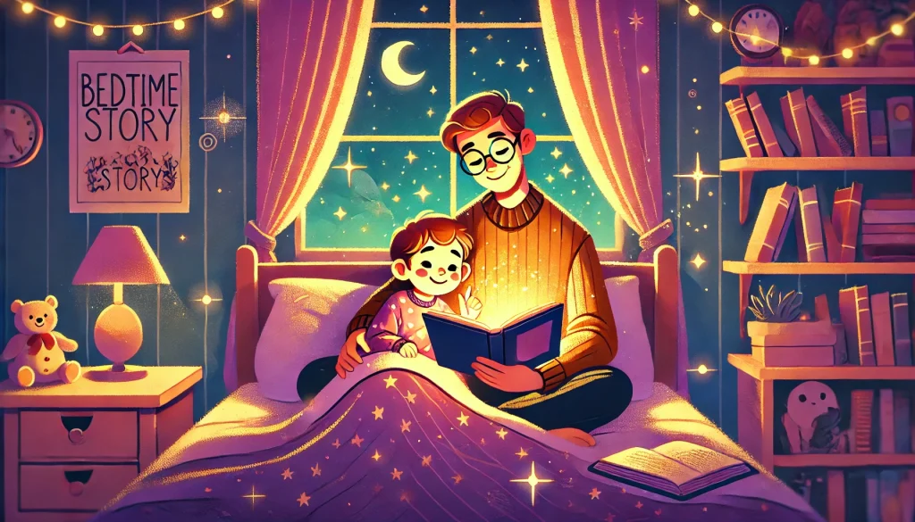 parent and child reading a bedtime story together
