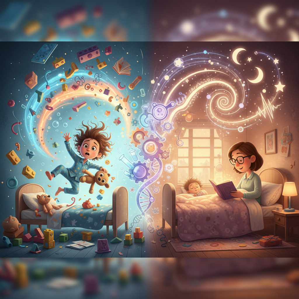 From Chaos to Calm: The Science of Bedtime Story Routines - Kids Bedtime Story Illustration