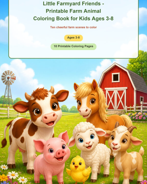 Little Farmyard Friends printable farm animal coloring book cover