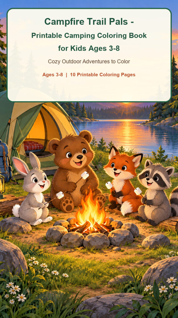 Campfire Trail Pals - Printable Camping Coloring Book for Kids Ages 3-8