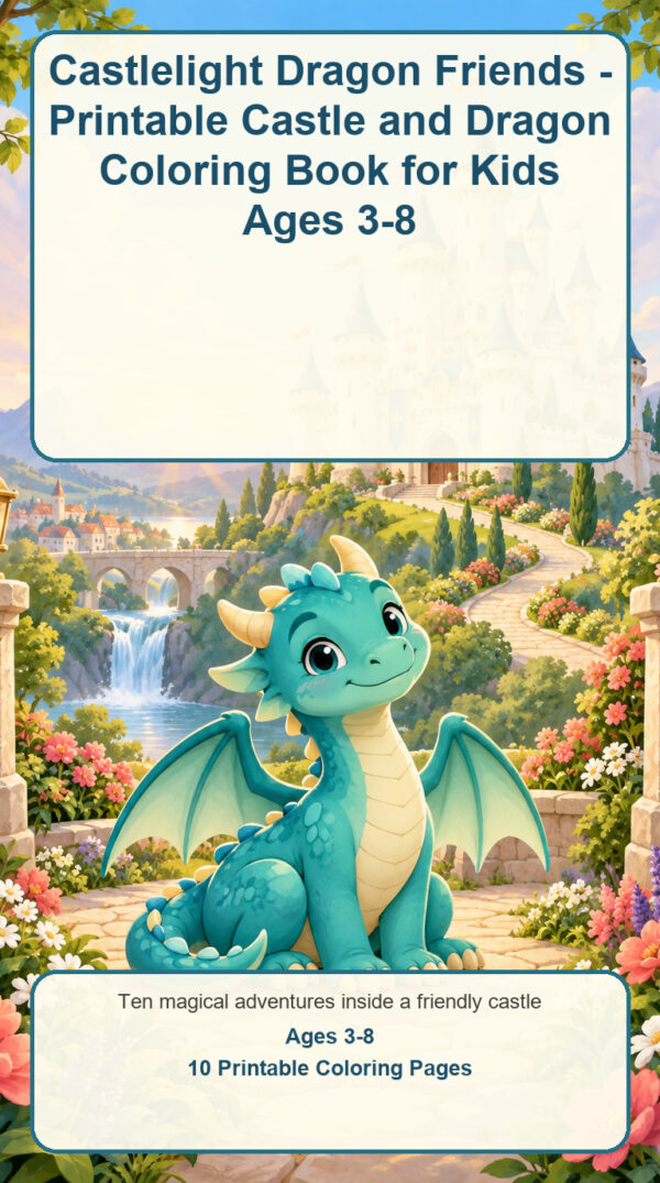 Castlelight Dragon Friends - Printable Castle and Dragon Coloring Book for Kids Ages 3-8