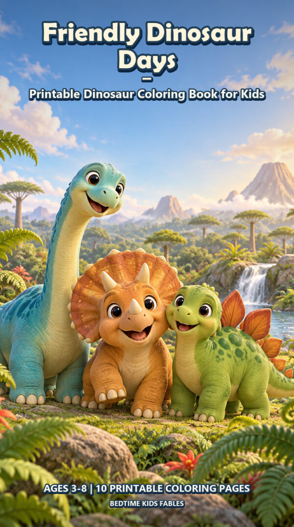 Friendly Dinosaur Days - Printable Dinosaur Coloring Book for Kids cover