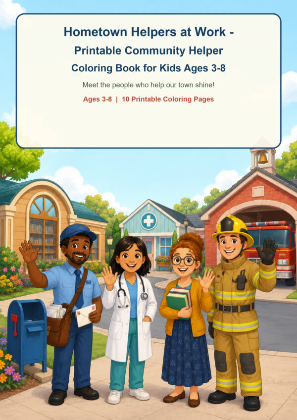 Hometown Helpers at Work - Printable Community Helper Coloring Book for Kids Ages 3-8 Featured Image for Kids - Bed T...