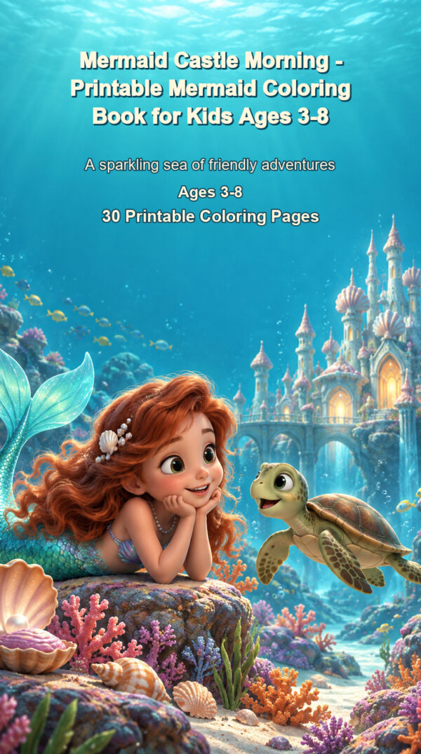 Mermaid Castle Morning - Printable Mermaid Coloring Book for Kids Ages 3-8 - Printable PDF Cover