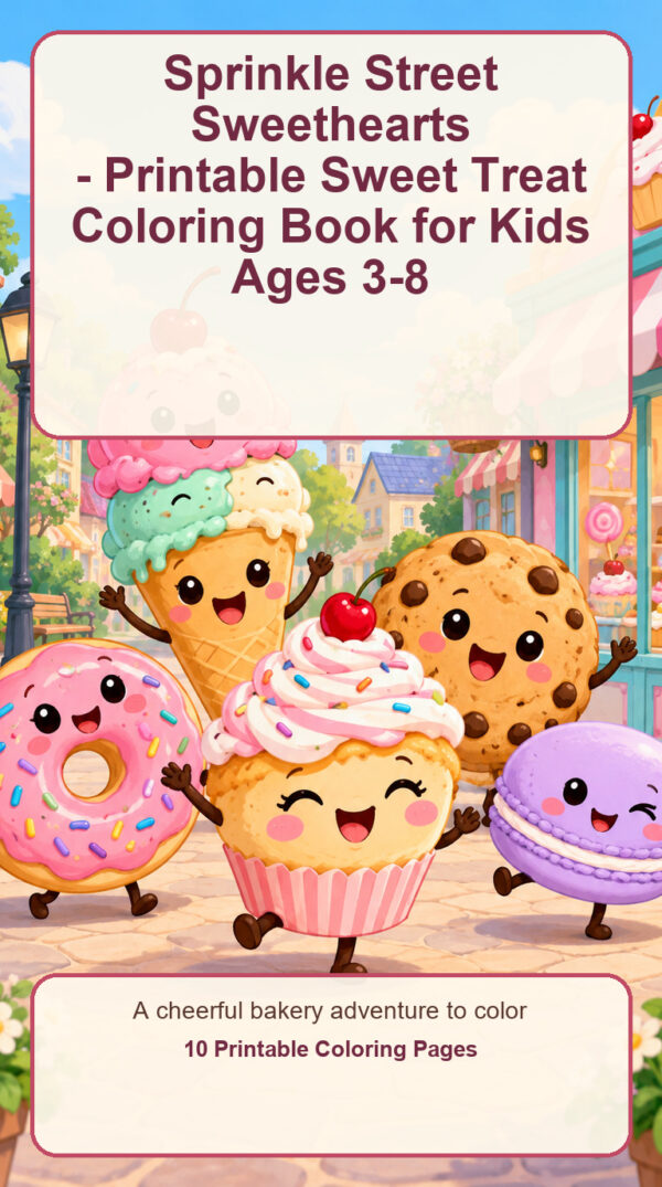 Sprinkle Street Sweethearts - Printable Sweet Treat Coloring Book for Kids Ages 3-8