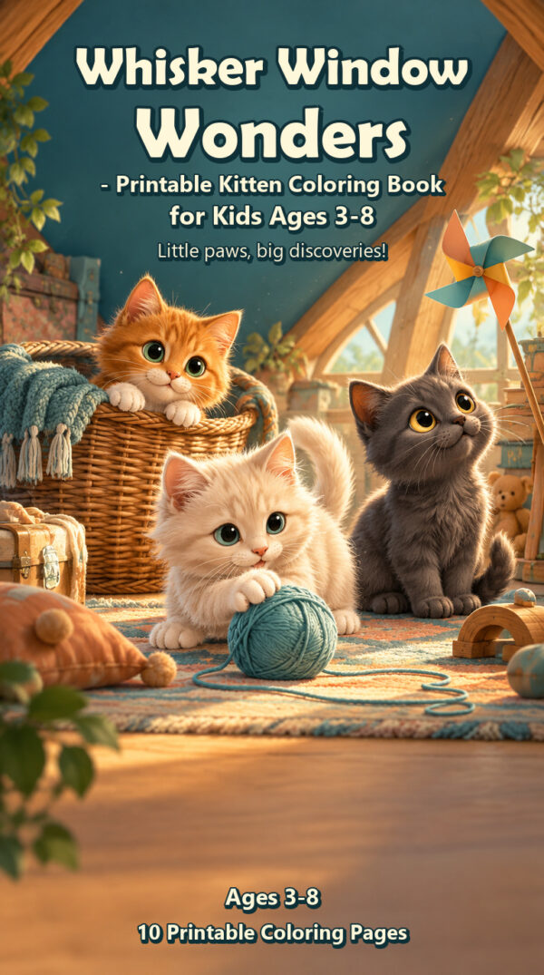 Whisker Window Wonders - Printable Kitten Coloring Book for Kids Ages 3-8 - Printable PDF Cover